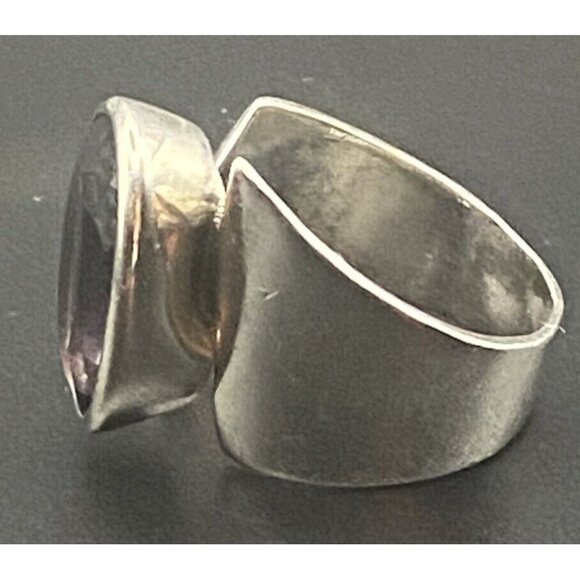 Amethyst 925 Silver Ring Bold Asymmetrical Oval Gem Quality  Sz 8.5 9.7 g Unisex - Picture 2 of 15